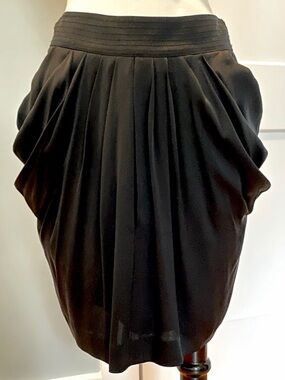 Catherine Malandrino Black Silk Draped Skirt